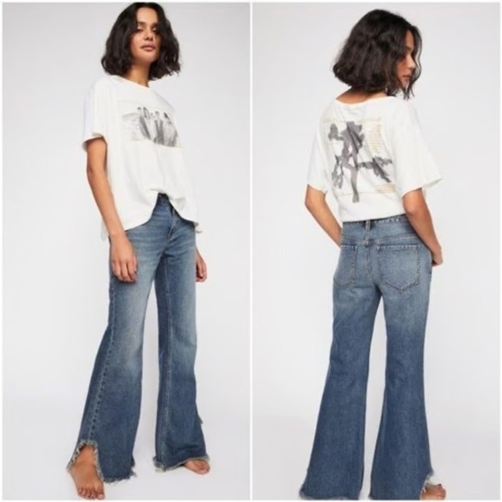 We The Free Vintage Flare Raw Hem Blue Jeans